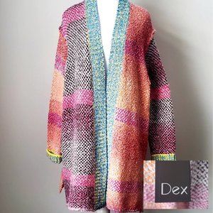 DEX Women's Patchwork Knit Cardigan Multi-colour Cozy Soft ASO Hallmark Movies